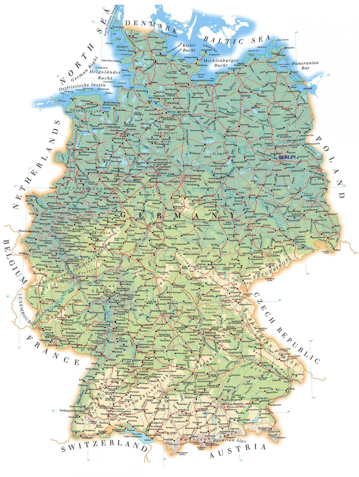 Allemagne carte d'altitude