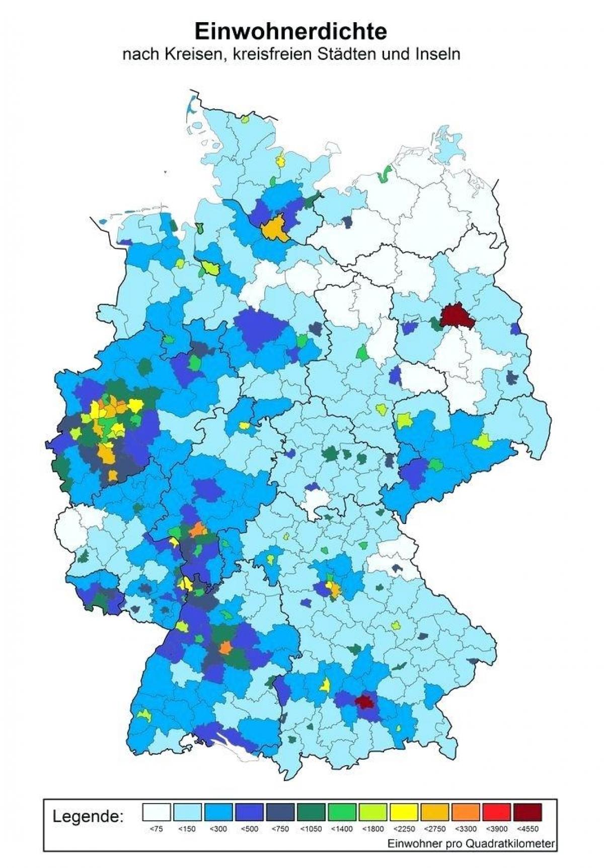Carte de la densité de l'Allemagne
