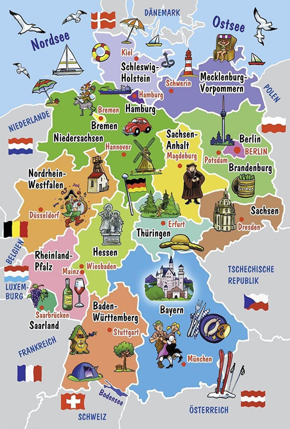 Carte des attractions touristiques en Allemagne