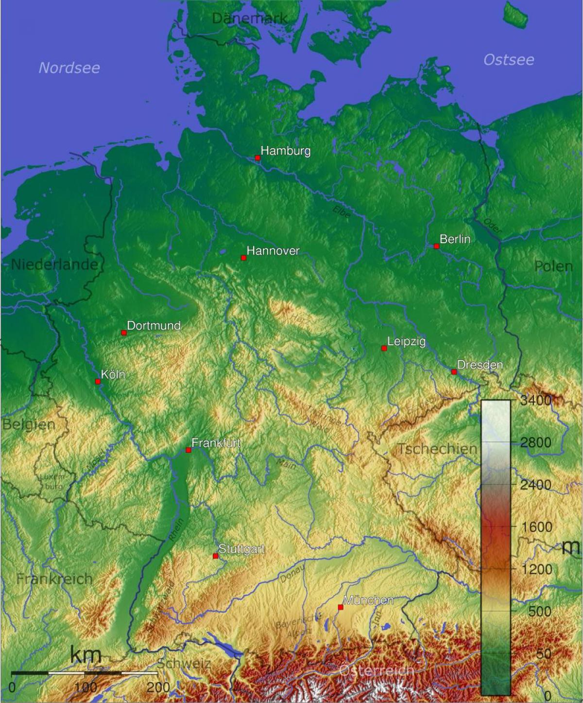 Montagnes en Allemagne (carte)