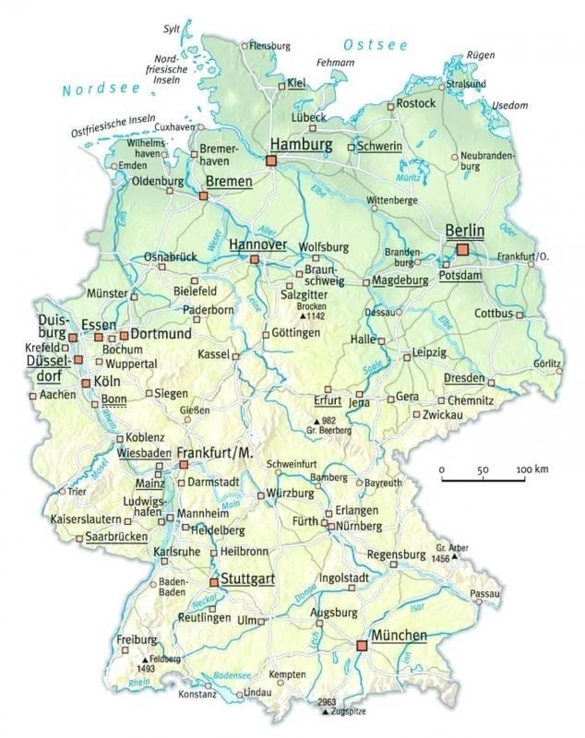 Carte des rivières en Allemagne