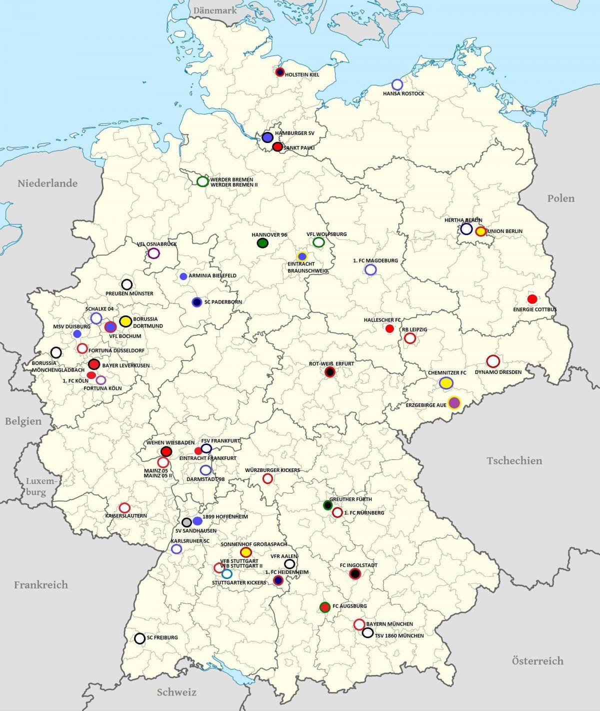 carte des stades en Allemagne