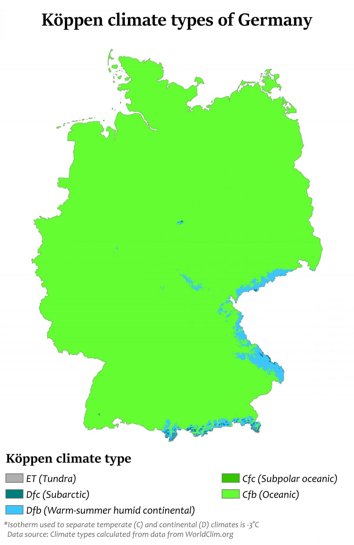 Carte des températures en Allemagne