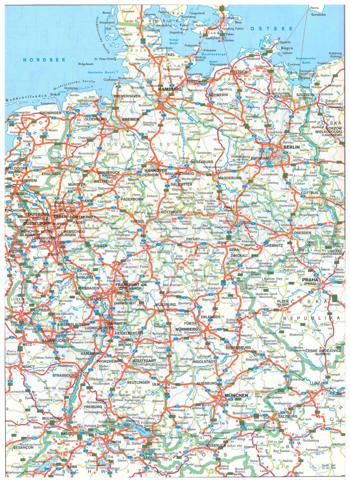 Carte routière de l'Allemagne